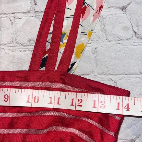 Diane von Furstenberg Silk Fit & Flare Dress | Red & Floral Stripe | Size 0 - Picture 5 of 11